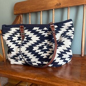 Patricia Nash Navy and White Patterned Large Tote Bag